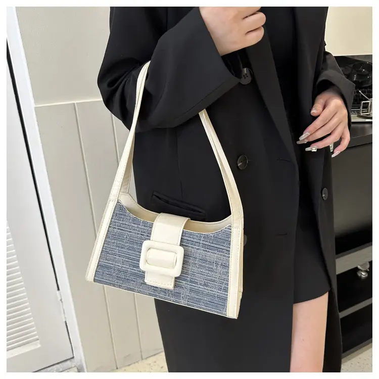 Vintage Denim Textured Shoulder Bag Brown — feature 19
