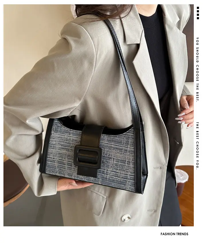 Vintage Denim Textured Shoulder Bag Brown — feature 2