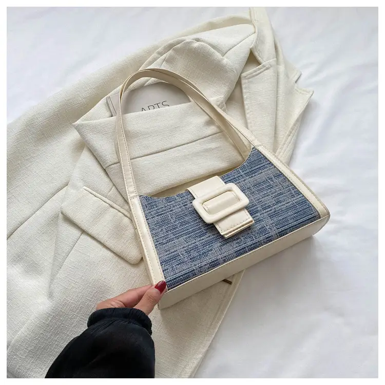 Vintage Denim Textured Shoulder Bag Brown — feature 22