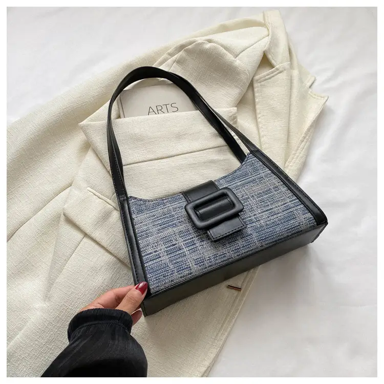 Vintage Denim Textured Shoulder Bag Brown — feature 24