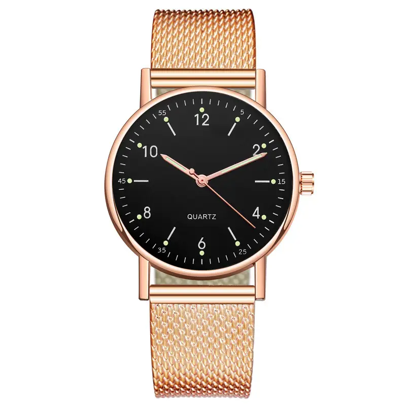 Women's Mesh Belt Quartz Watch Black Dial