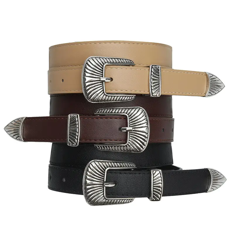 Black Wide Belt with Striped Buckle for Summer Wear - Image 6