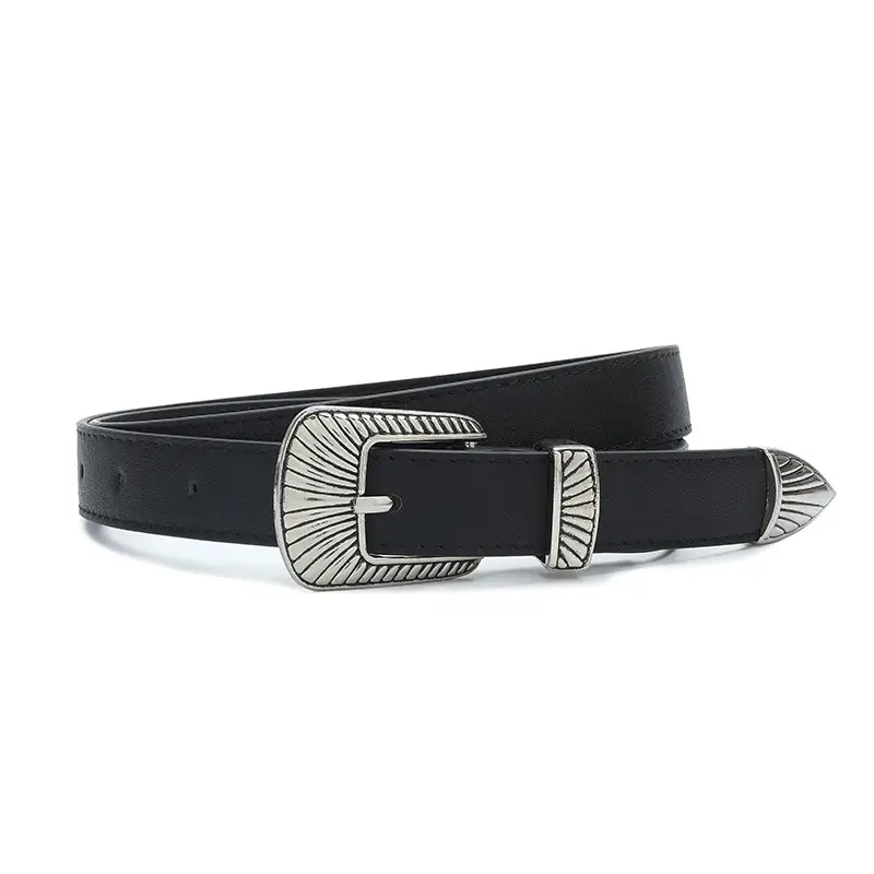 Black Wide Belt with Striped Buckle for Summer Wear - Image 7