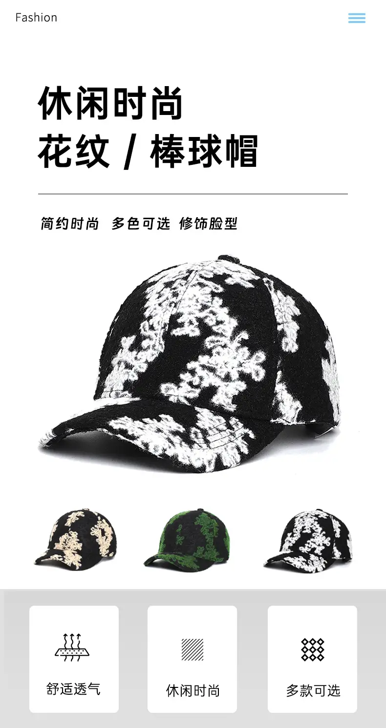 White Printed Baseball Cap for Men Women Autumn Winter — feature 1