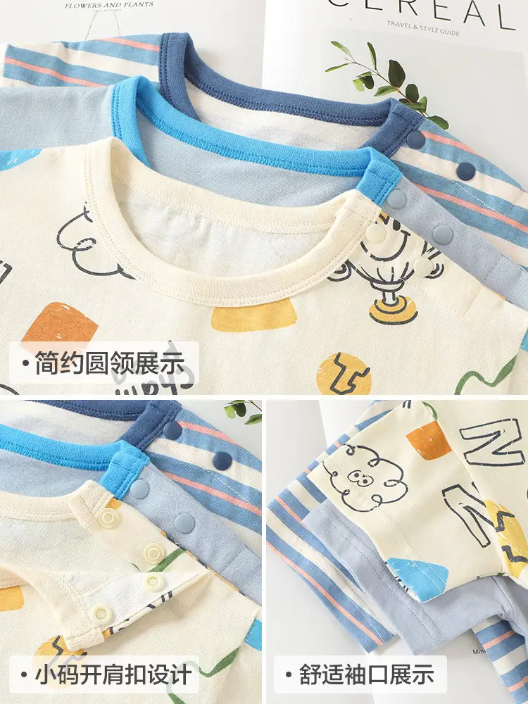 Baby T-Shirts Cartoon Print Summer Wear Blue Striped - Image 4