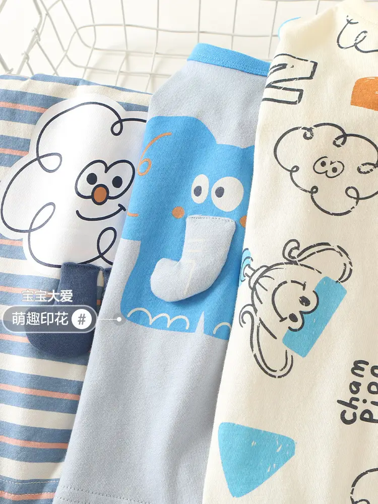 Baby T-Shirts Cartoon Print Summer Wear Blue Striped - Image 5