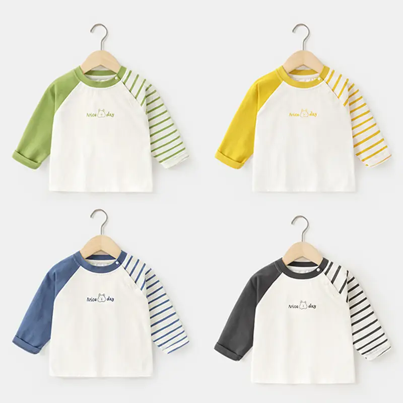 Baby Long Sleeve T-Shirt Green White Striped Spring - Image 3