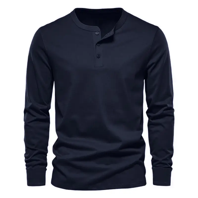 Men's Olive Henry Style Long Sleeve Top T-Shirt - Image 12