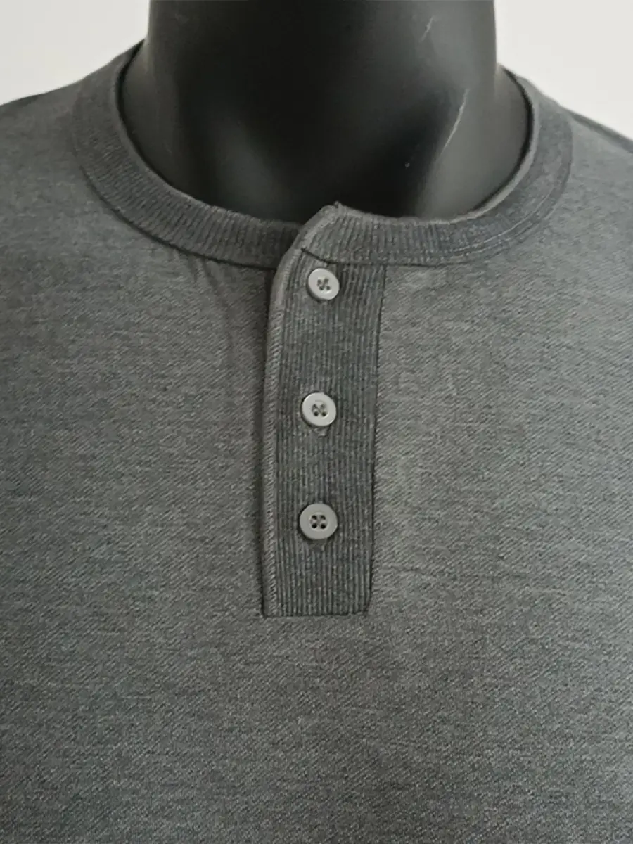 Men's Olive Henry Style Long Sleeve Top T-Shirt — feature 10