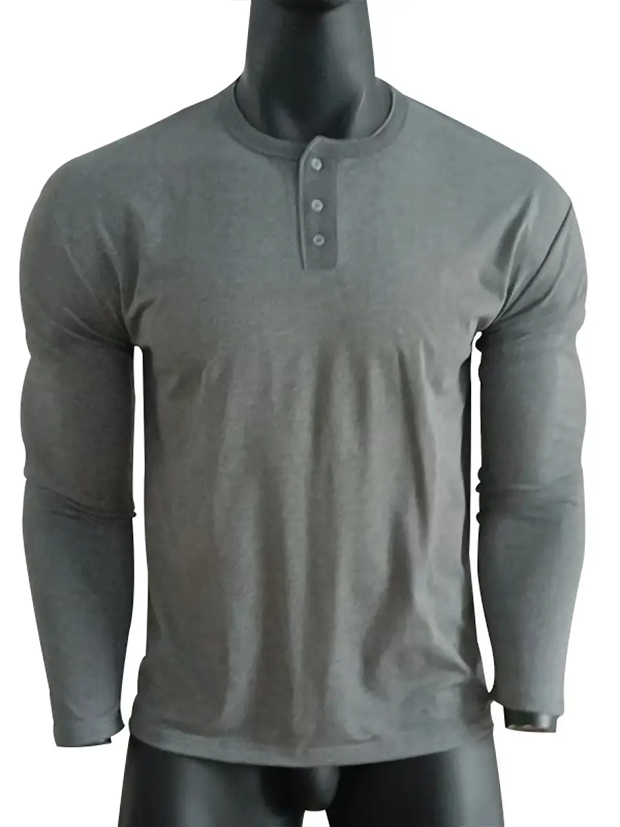 Men's Olive Henry Style Long Sleeve Top T-Shirt — feature 11