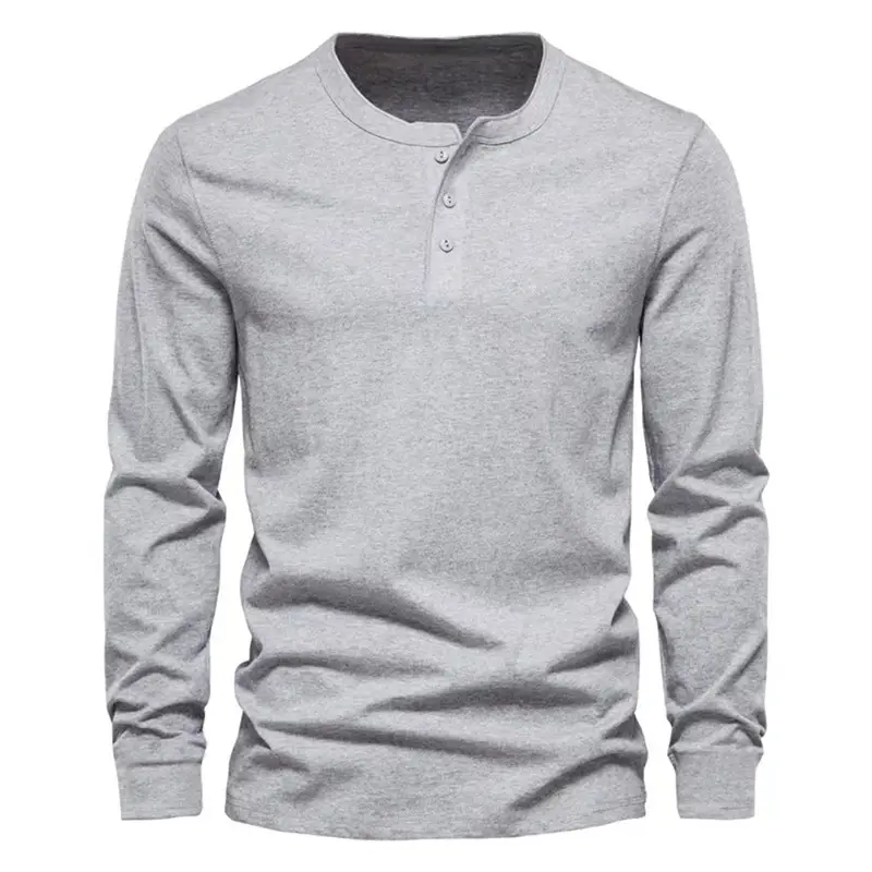 Men's Olive Henry Style Long Sleeve Top T-Shirt — feature 12