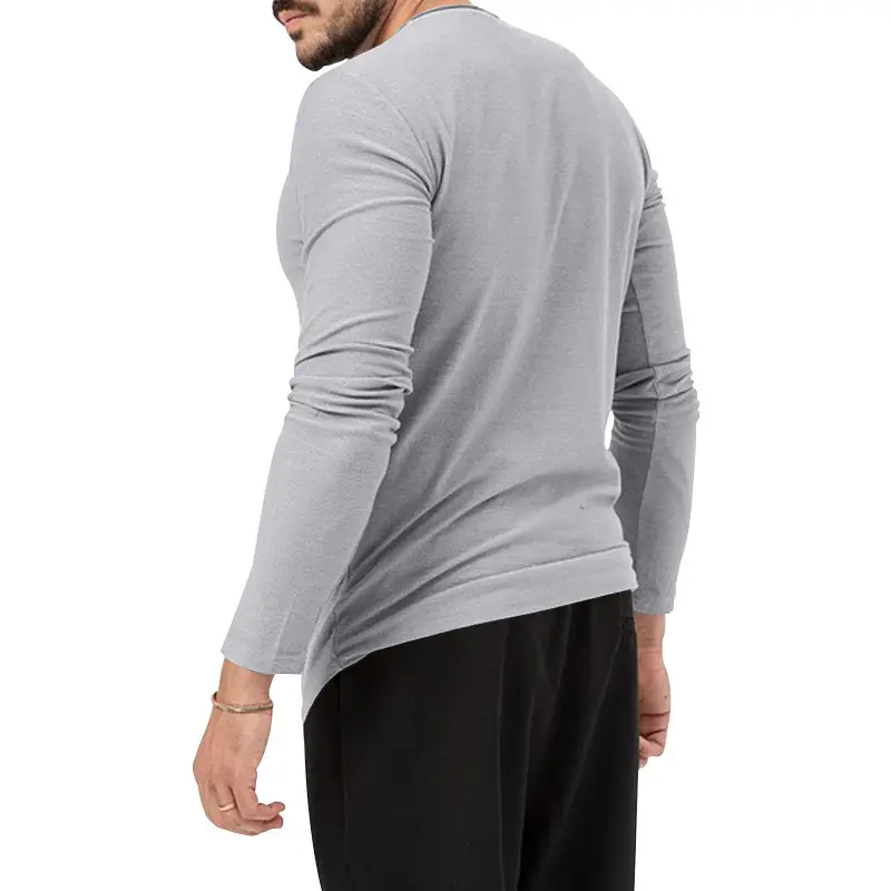 Men's Olive Henry Style Long Sleeve Top T-Shirt — feature 13