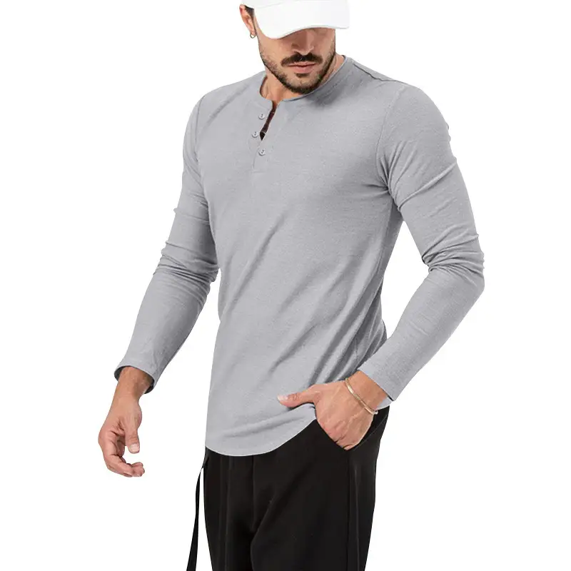 Men's Olive Henry Style Long Sleeve Top T-Shirt — feature 14