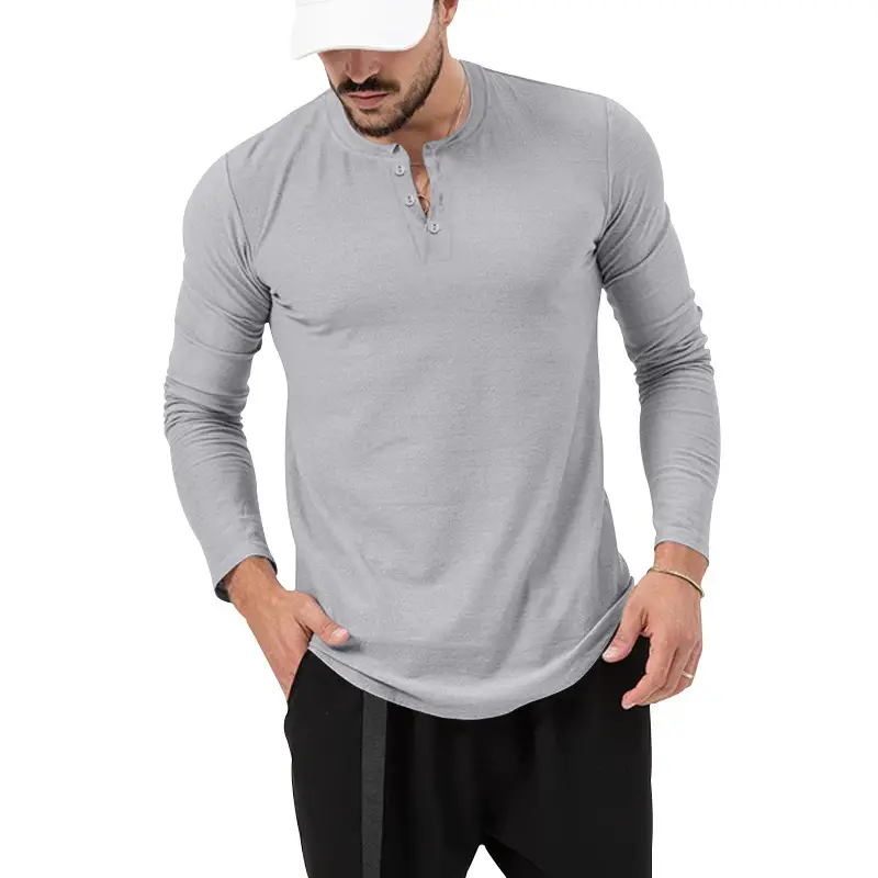 Men's Olive Henry Style Long Sleeve Top T-Shirt — feature 15