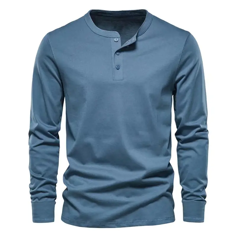 Men's Olive Henry Style Long Sleeve Top T-Shirt — feature 17