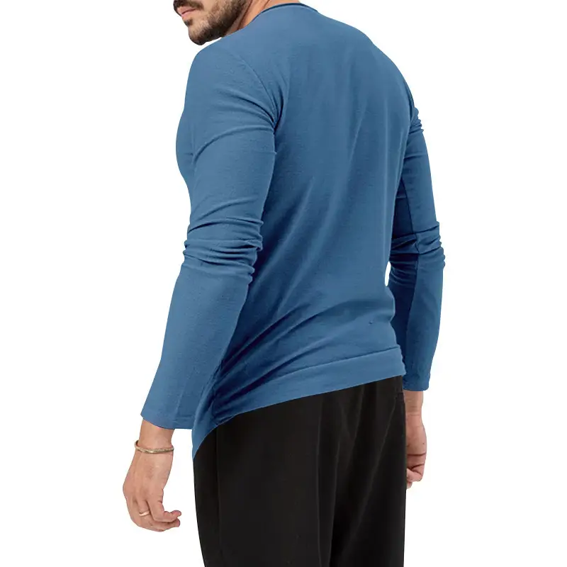 Men's Olive Henry Style Long Sleeve Top T-Shirt — feature 18