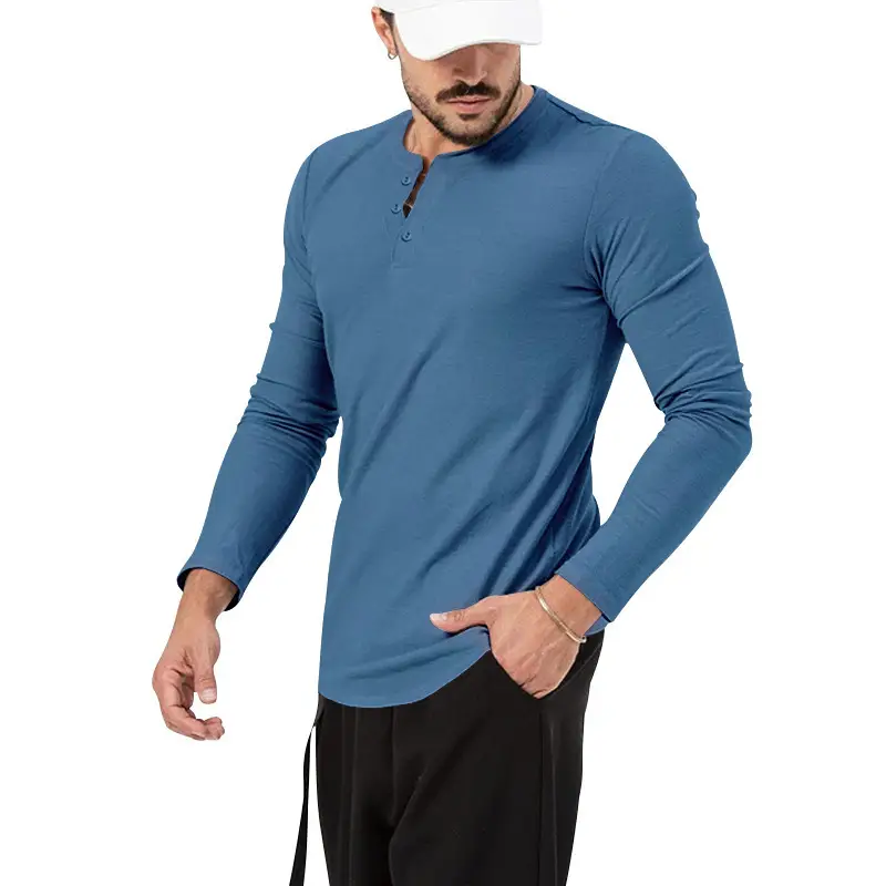 Men's Olive Henry Style Long Sleeve Top T-Shirt — feature 19