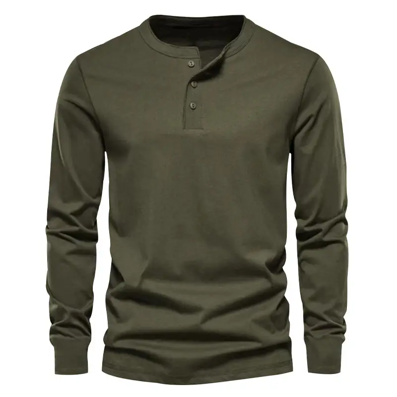 Men's Olive Henry Style Long Sleeve Top T-Shirt — feature 21