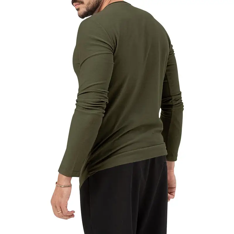 Men's Olive Henry Style Long Sleeve Top T-Shirt — feature 22