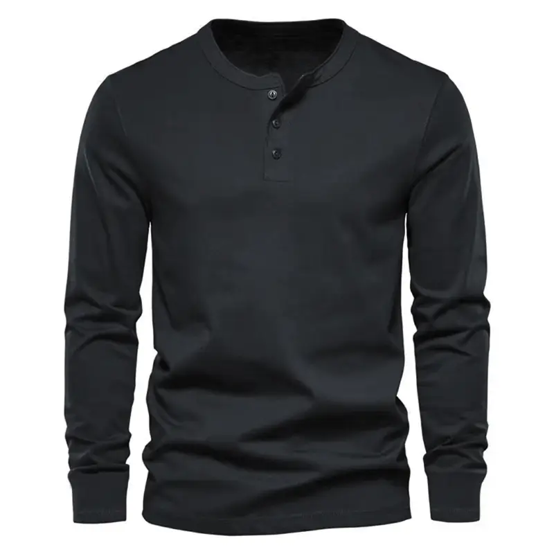 Men's Olive Henry Style Long Sleeve Top T-Shirt — feature 25