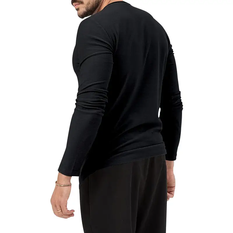 Men's Olive Henry Style Long Sleeve Top T-Shirt — feature 26