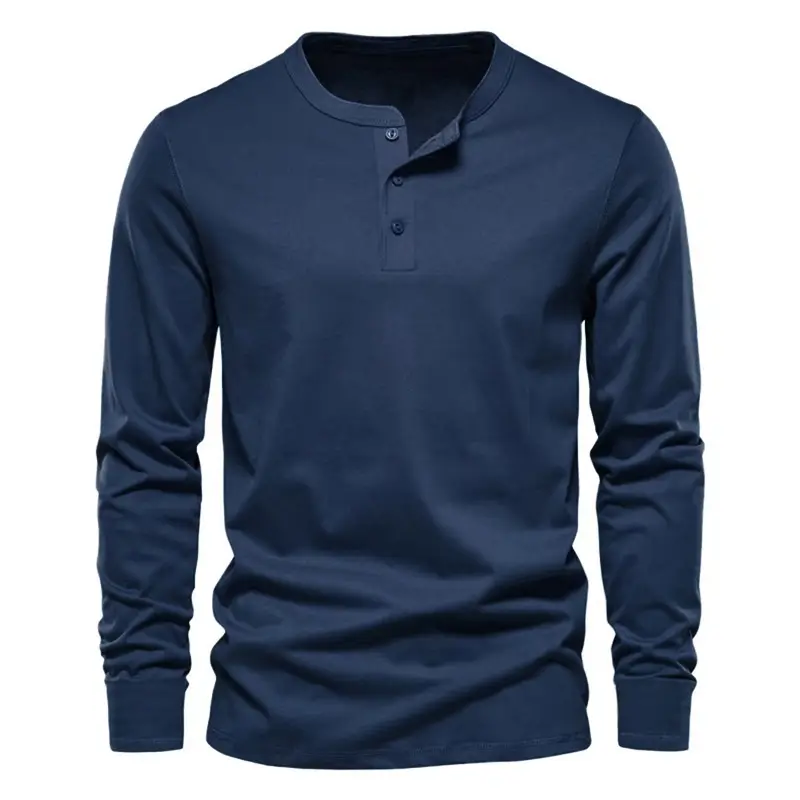 Men's Olive Henry Style Long Sleeve Top T-Shirt — feature 29