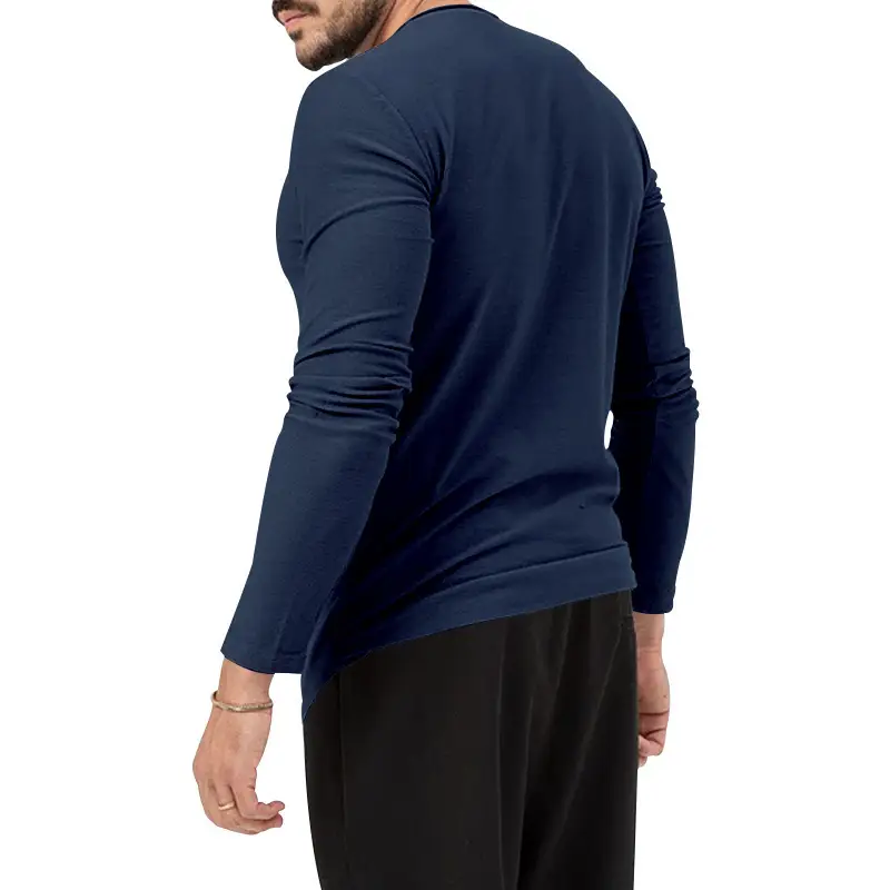 Men's Olive Henry Style Long Sleeve Top T-Shirt — feature 30