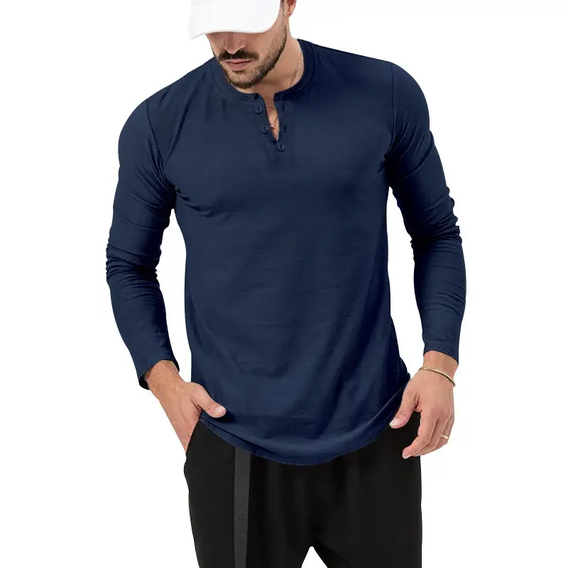 Men's Olive Henry Style Long Sleeve Top T-Shirt — feature 31