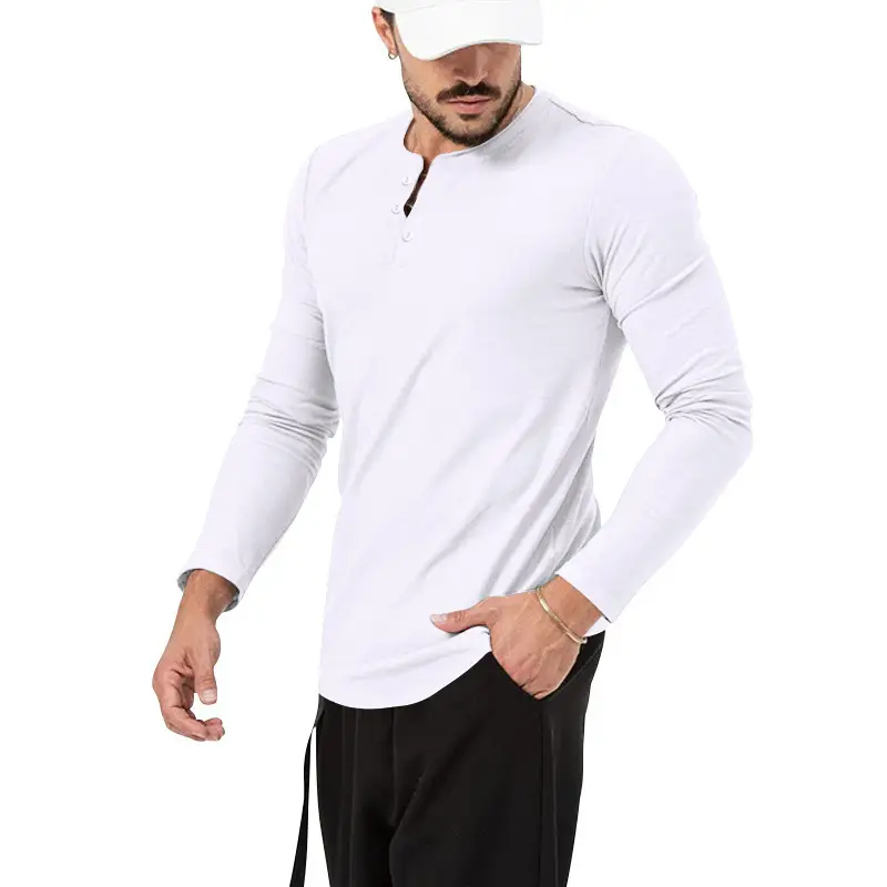 Men's Olive Henry Style Long Sleeve Top T-Shirt — feature 33