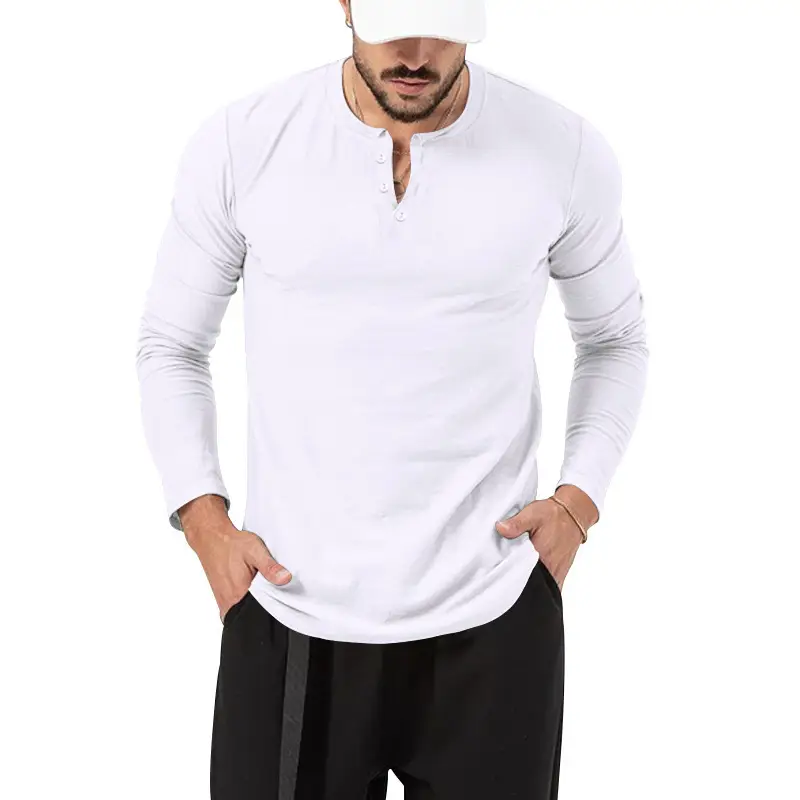 Men's Olive Henry Style Long Sleeve Top T-Shirt — feature 34