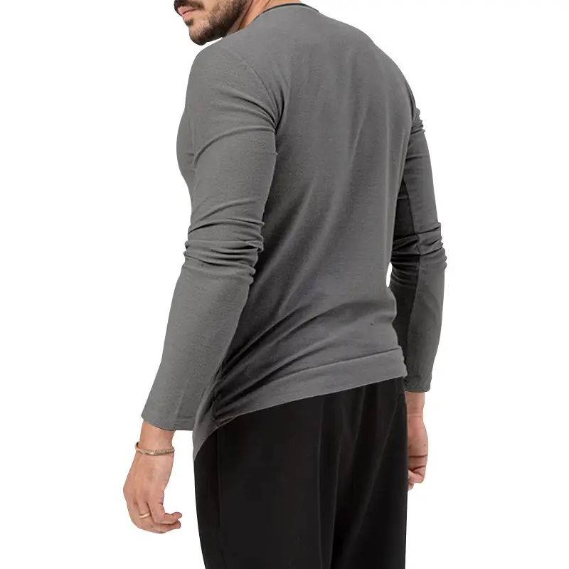 Men's Olive Henry Style Long Sleeve Top T-Shirt — feature 8