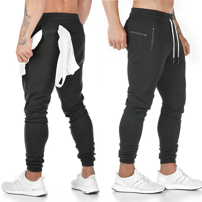 Men's Black Casual Sports Pants with Elastic Waist