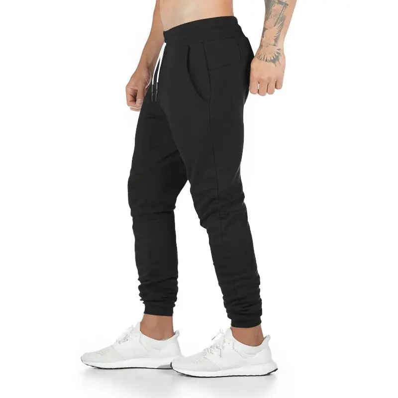 Men's Black Casual Sports Pants with Elastic Waist