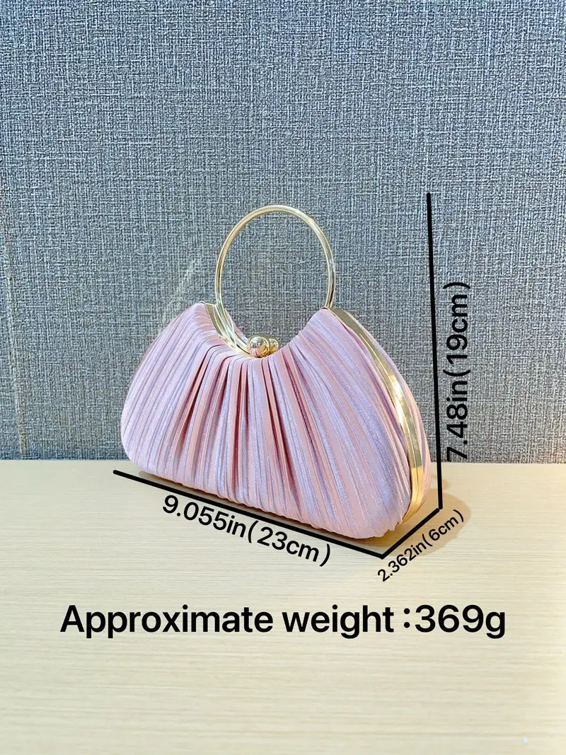 Pink Pleated Evening Handbag with Gold Ring — feature 1
