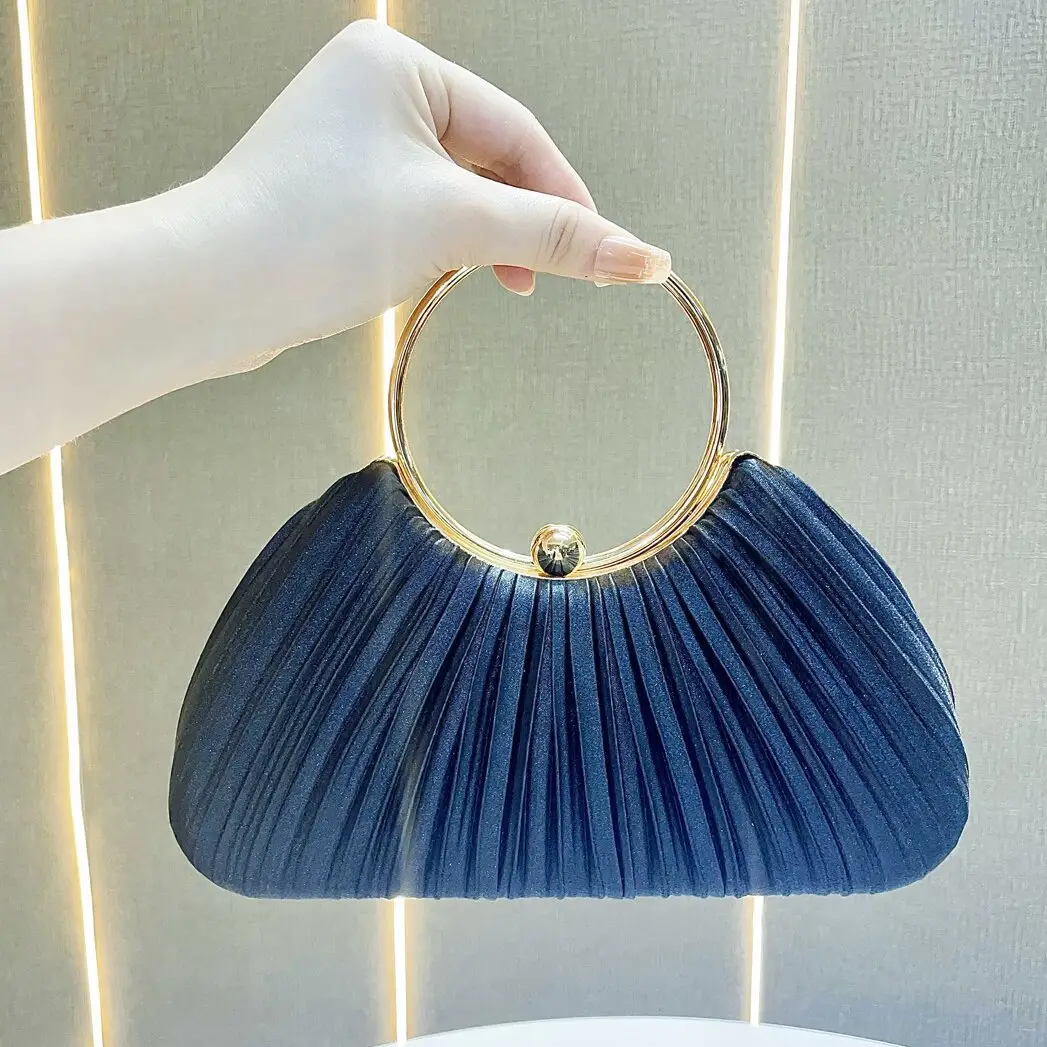 Pink Pleated Evening Handbag with Gold Ring — feature 6