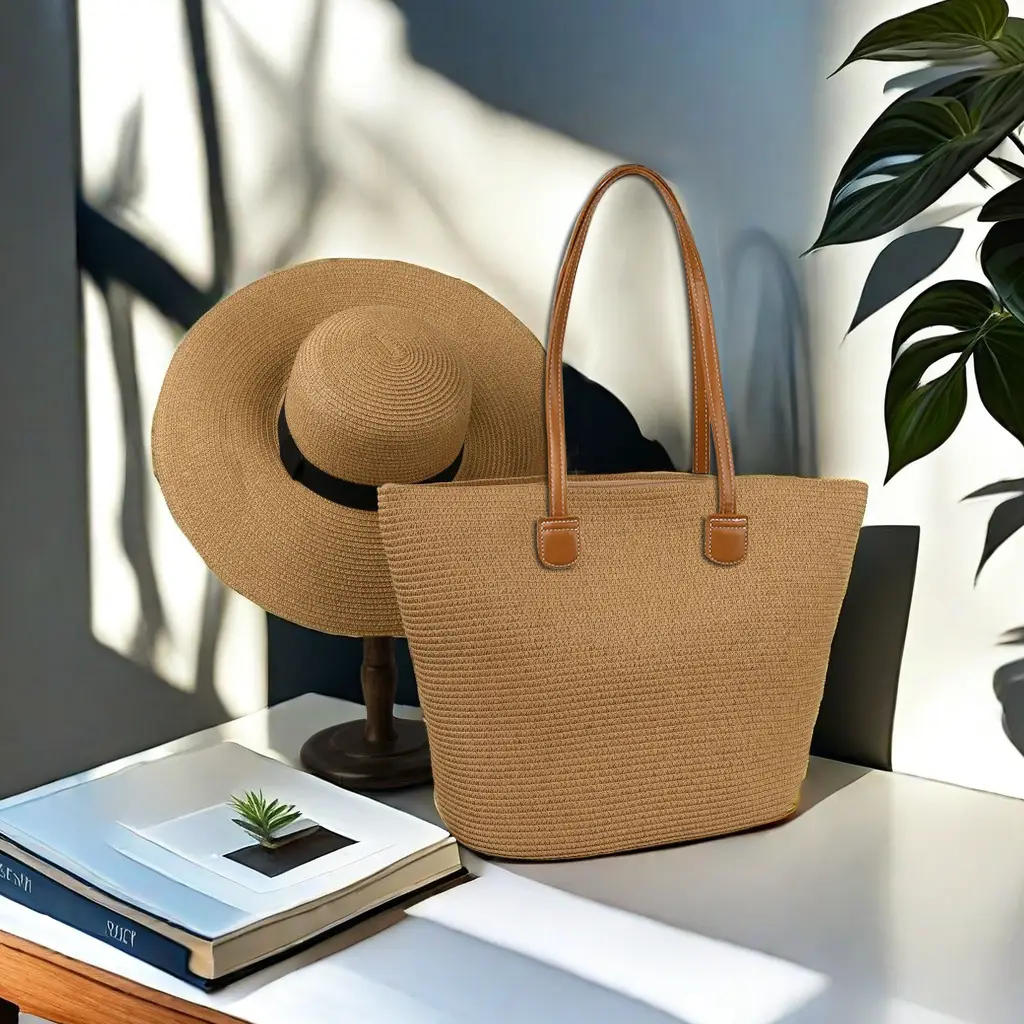 Straw Hat & Tote Set for Summer Travel Beach - Image 2