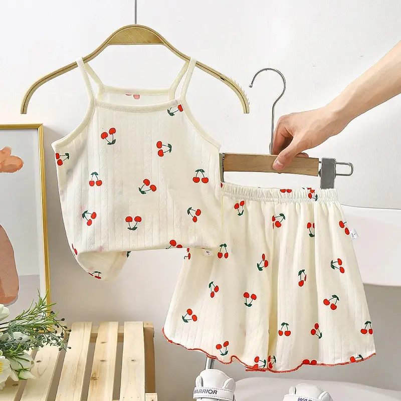 Children's Cotton Sling suit Summer Thin Girls' Pajamas Cartoon Sleeveless Cute Middle and Large Children's Girls' Air-conditioning Clothes