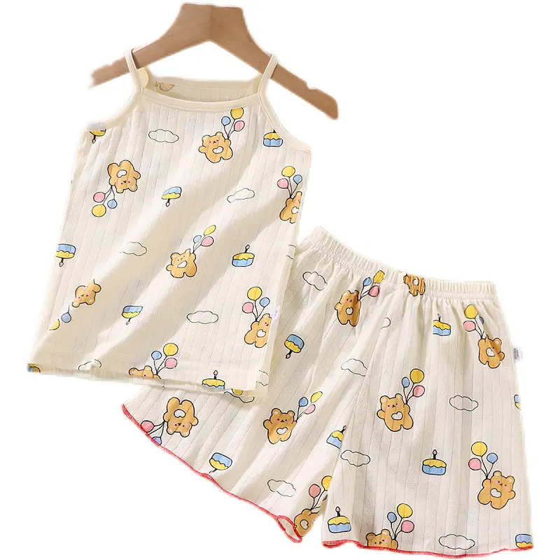 Children's Cotton Sling suit Summer Thin Girls' Pajamas Cartoon Sleeveless Cute Middle and Large Children's Girls' Air-conditioning Clothes
