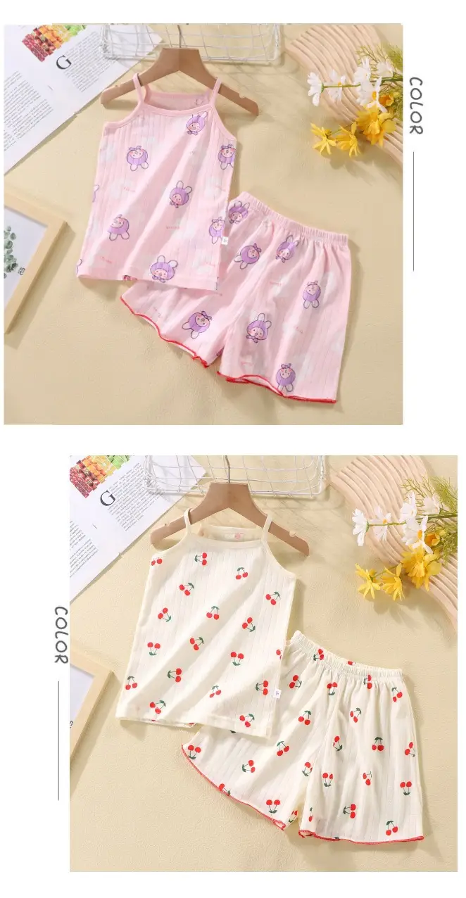 Children's Cotton Sling suit Summer Thin Girls' Pajamas Cartoon Sleeveless Cute Middle and Large Children's Girls' Air-conditioning Clothes — feature 9