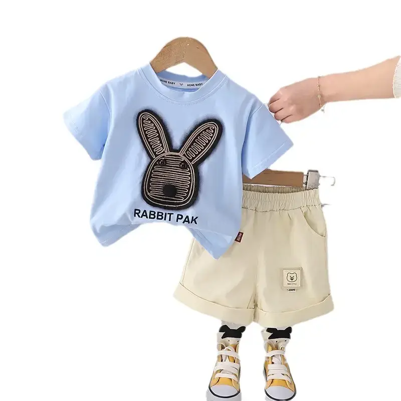 Baby Rabbit Print Short Sleeve T-Shirt & Shorts Set Light Blue 2024 - Image 5