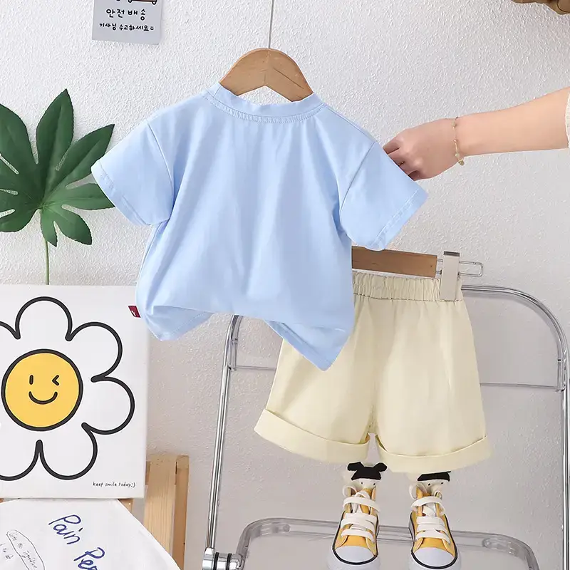 Baby Rabbit Print Short Sleeve T-Shirt & Shorts Set Light Blue 2024 β feature 5
