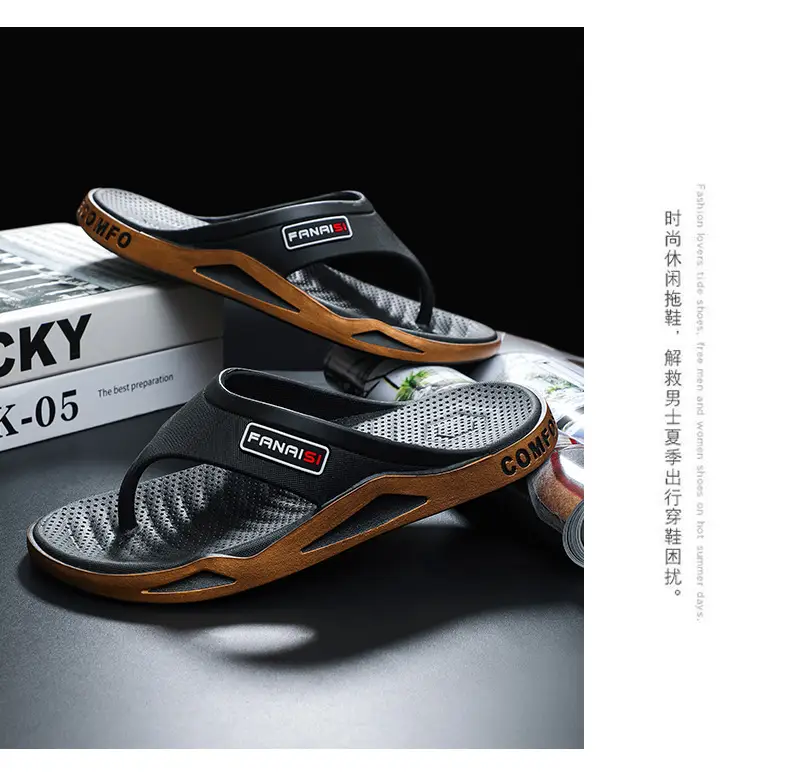 Men's Rocky Casual Sandals Black Brown Flip Flops — feature 18