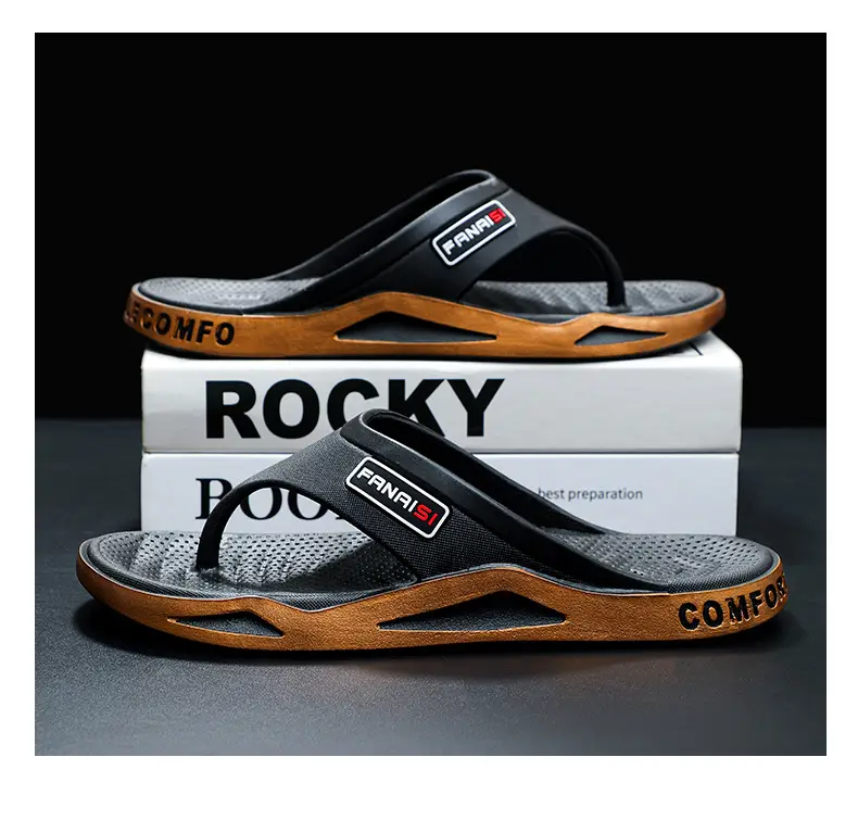 Men's Rocky Casual Sandals Black Brown Flip Flops — feature 20