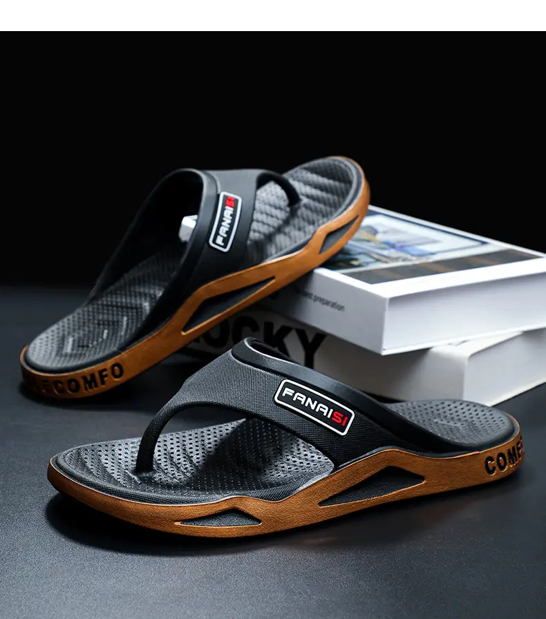 Men's Rocky Casual Sandals Black Brown Flip Flops — feature 21