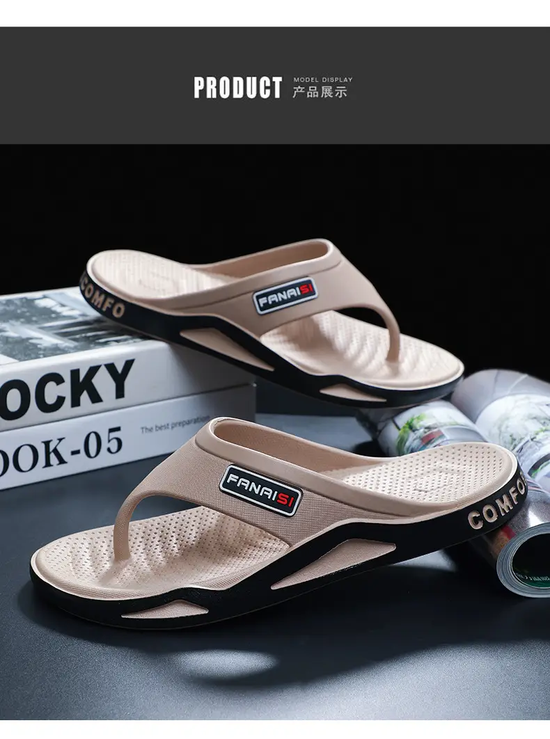 Men's Rocky Casual Sandals Black Brown Flip Flops — feature 8