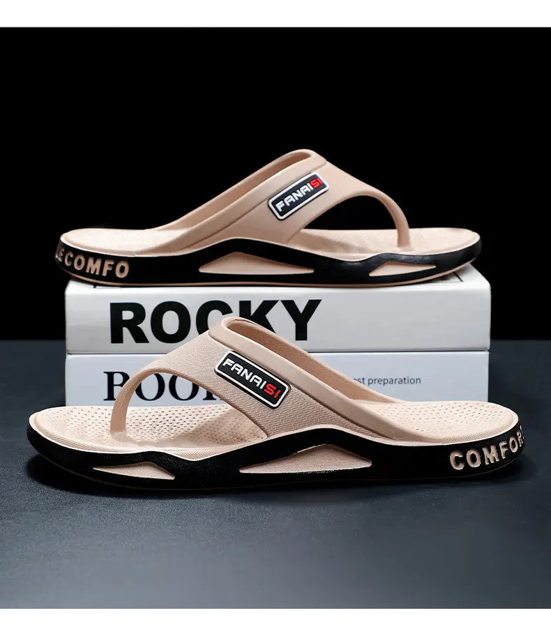 Men's Rocky Casual Sandals Black Brown Flip Flops — feature 9