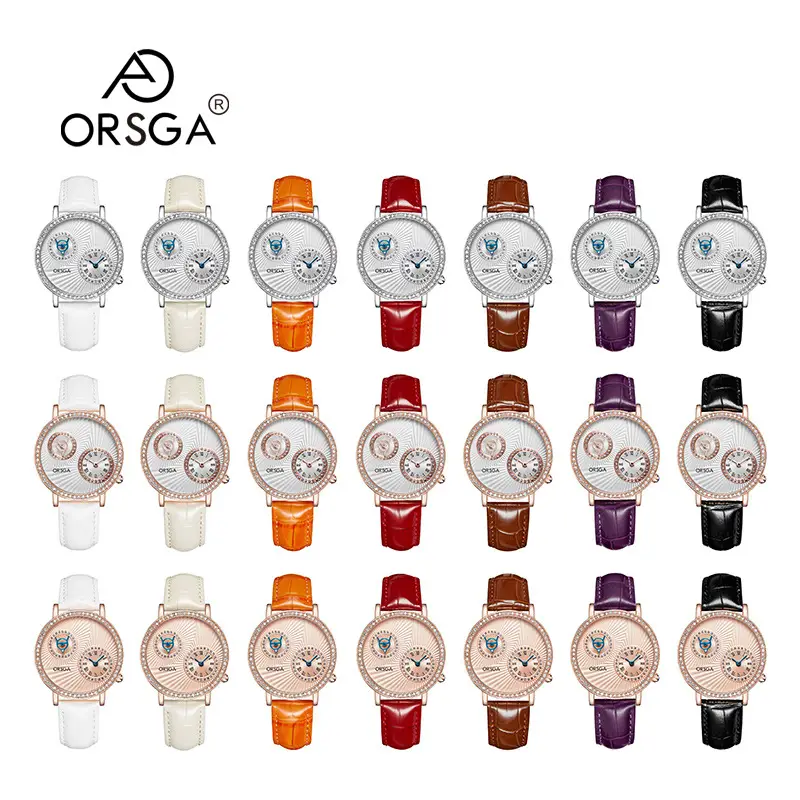 ORSGA Double Dial Women's Quartz Watch Brown Leather Band - Image 20