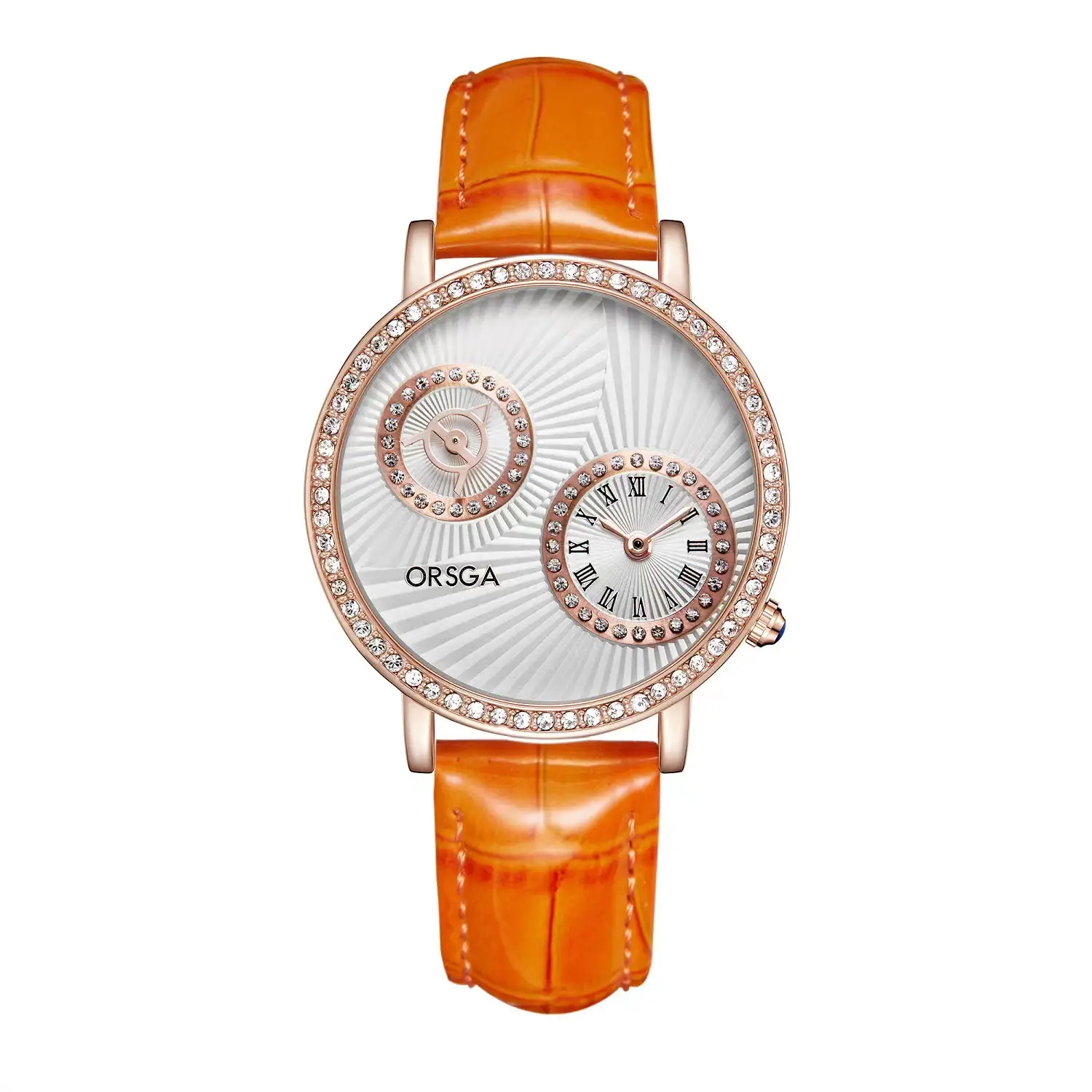 ORSGA Double Dial Women's Quartz Watch Brown Leather Band - Image 14