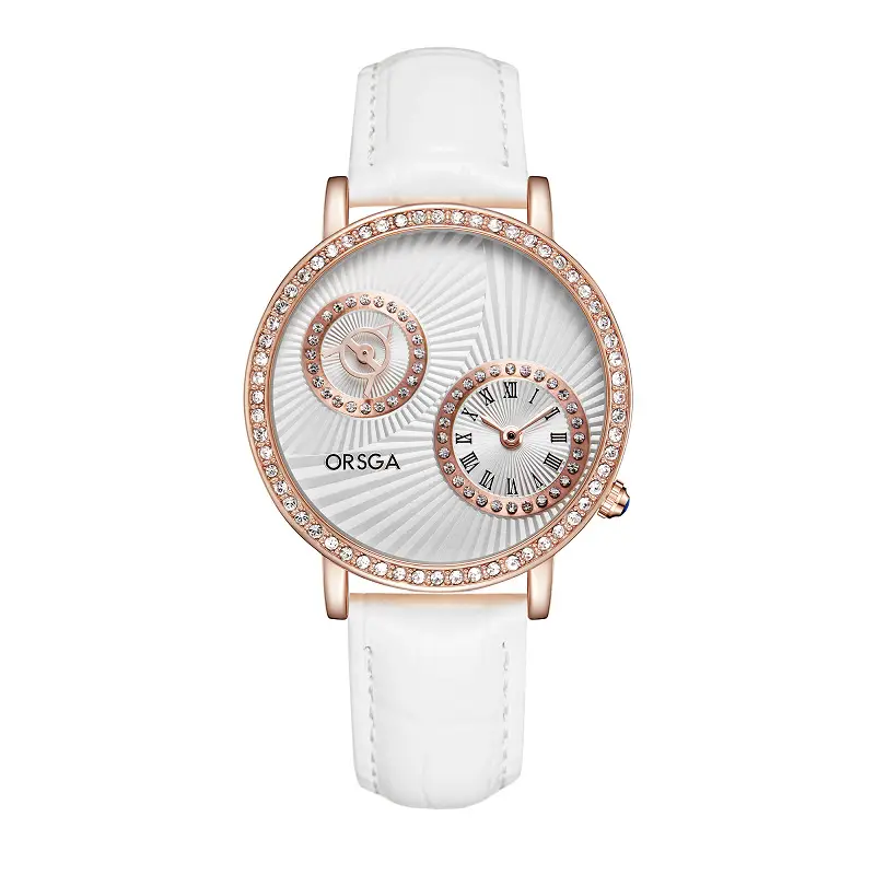 ORSGA Double Dial Women's Quartz Watch Brown Leather Band - Image 8