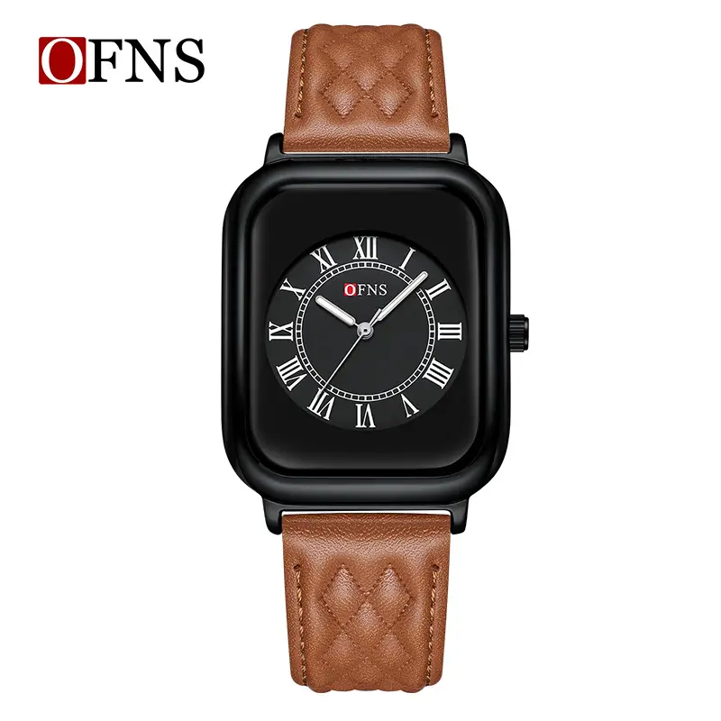 Women's Square Roman Numeral Quartz Watch White Leather Band - Image 2